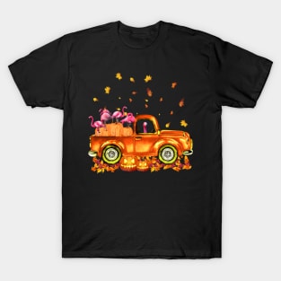 Flamingo Pumkin Car Autumn Halloween T-Shirt